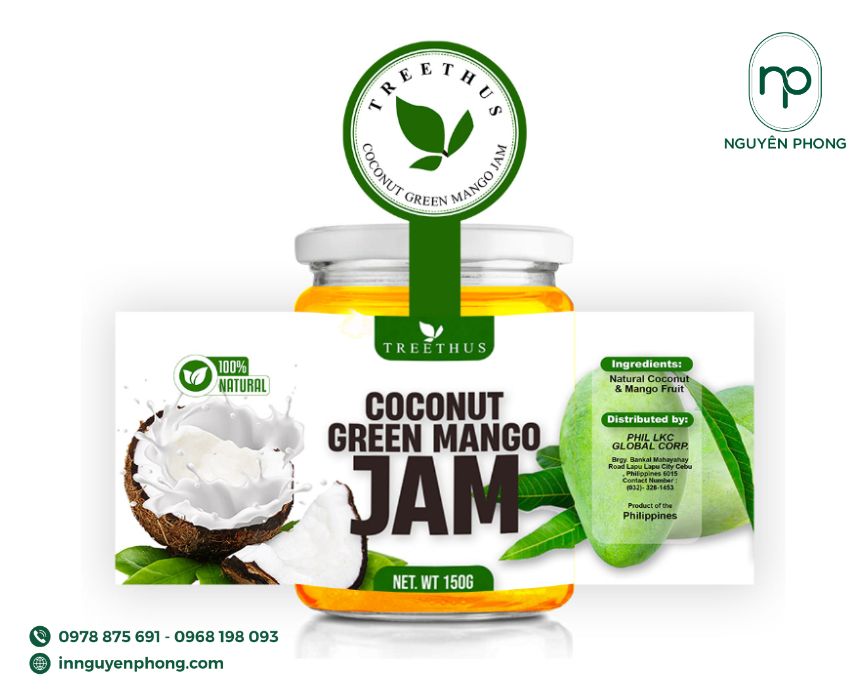 in tem mứt dừa non với phong cách hiện đại